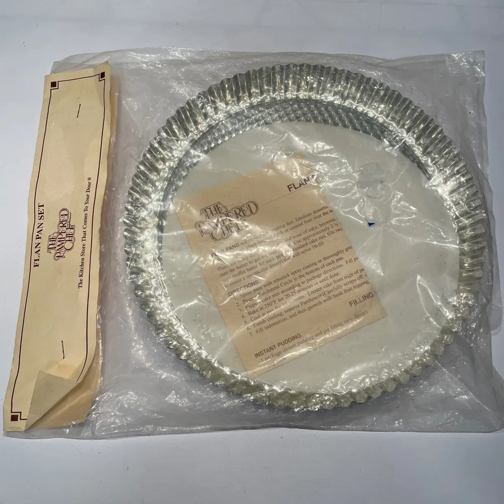 The Pampered Chef Flan Pan Set Two 10 Inch Tinned Steel Pans Vintage Kitchenware
